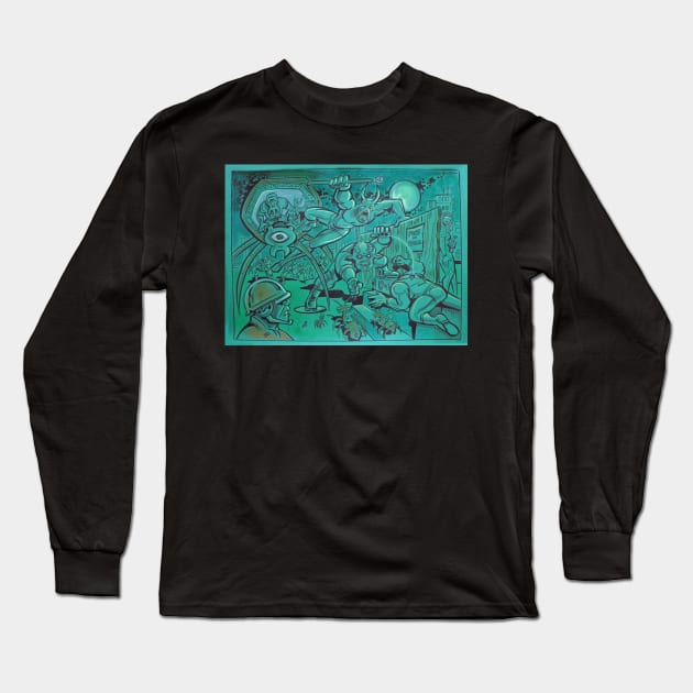 Alien Alleyway Long Sleeve T-Shirt by BennettBlackLight